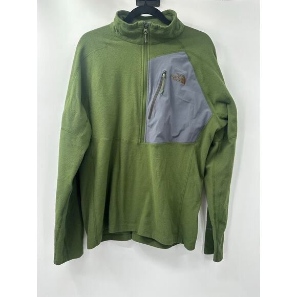 The North Face Men's Fleece Pullover FlashDry Olive Green Sweater Gray Pocket XL - Picture 1 of 10